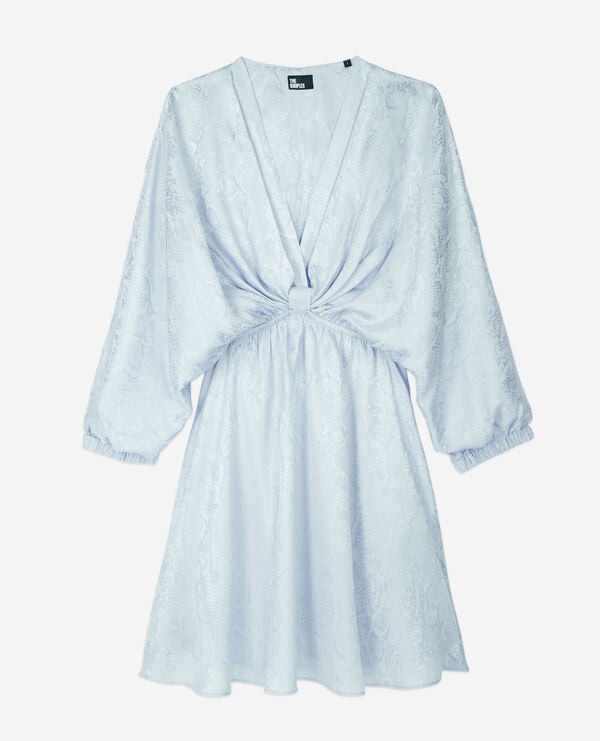 The Kooples FEMME BLUE robe courte jacquard en soie avec drapé bleue