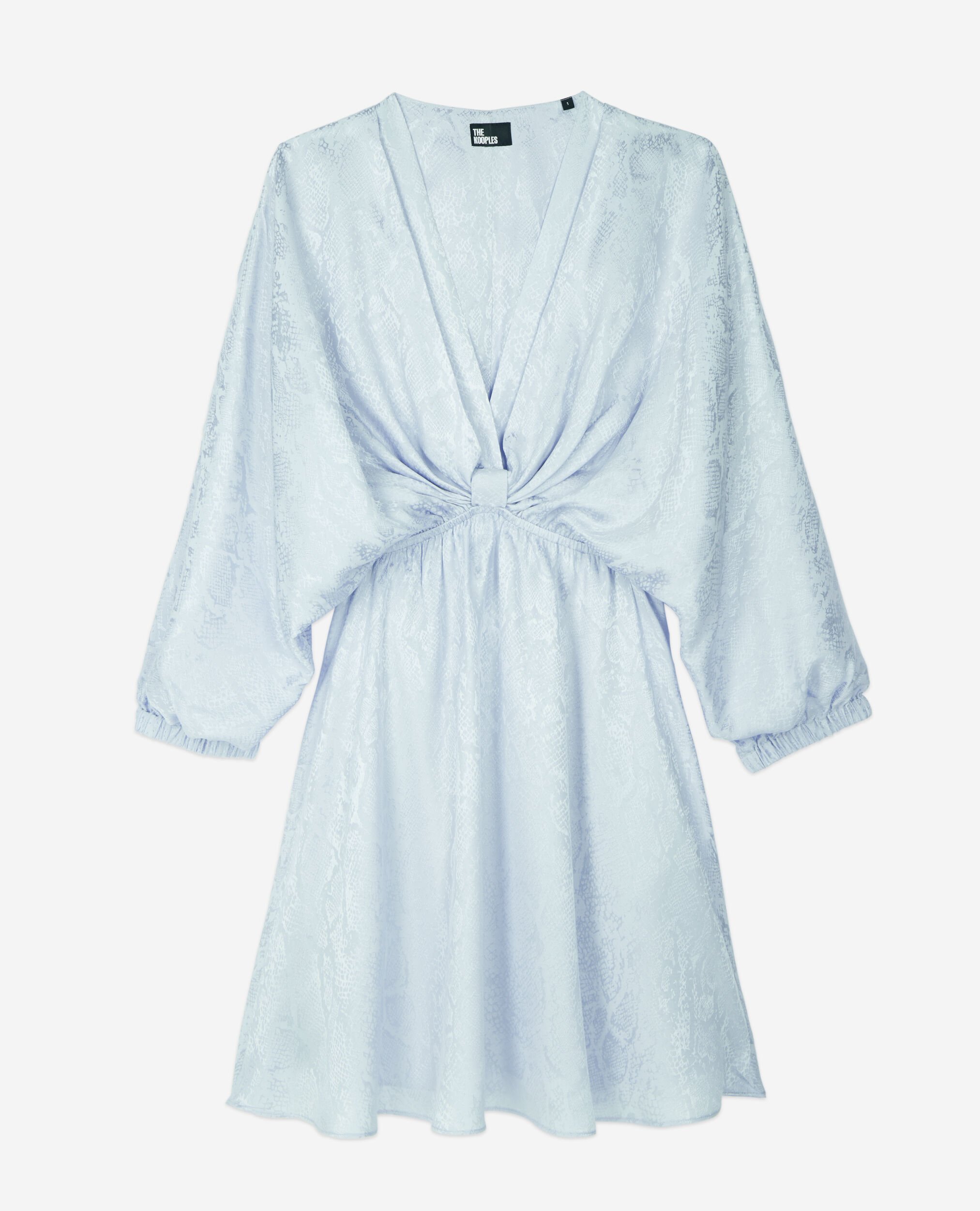 Short blue python jacquard dress with draping, LAVENDER, hi-res image number null