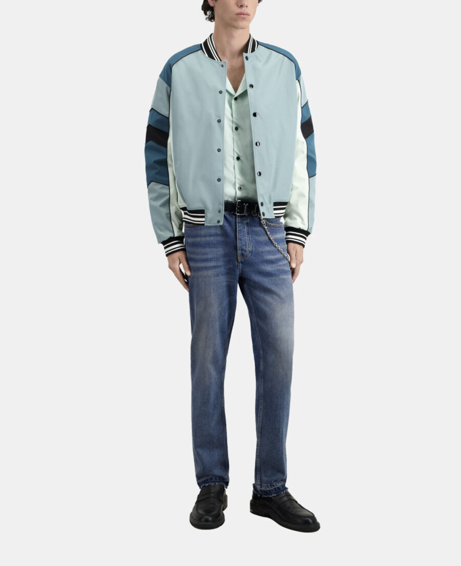 blau-grüne patchwork-jacke 