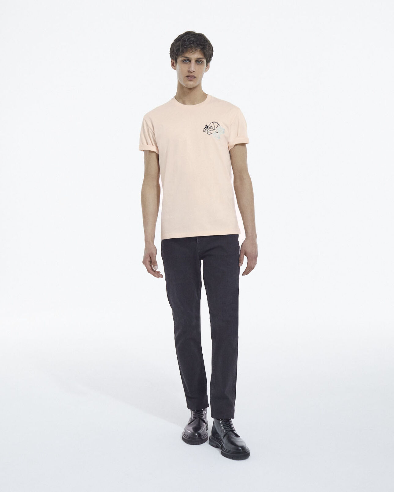 The Kooples HOMME PINK t-shirt rose imprimé tête de mort et fleurs