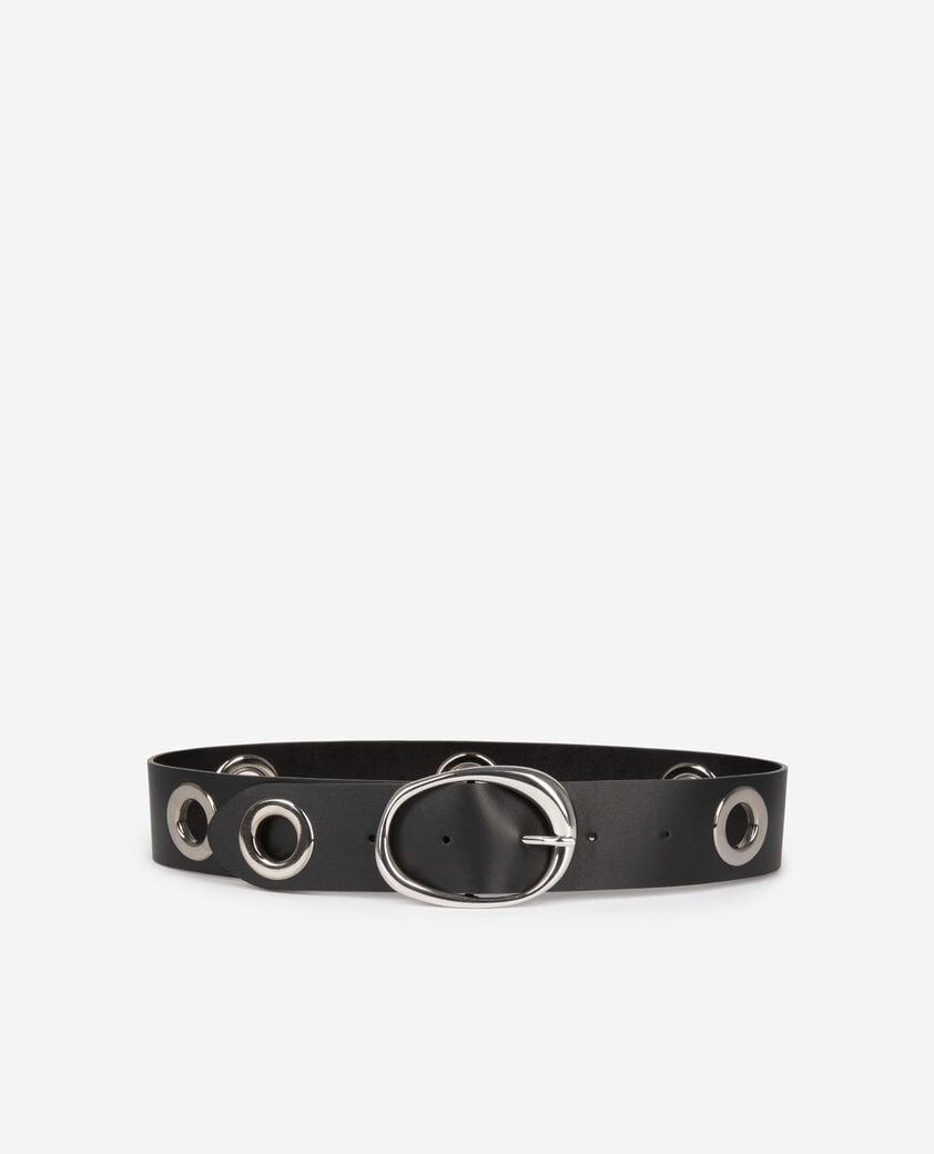 The Kooples WOMEN BLACK wide belt with eyelets in black leather