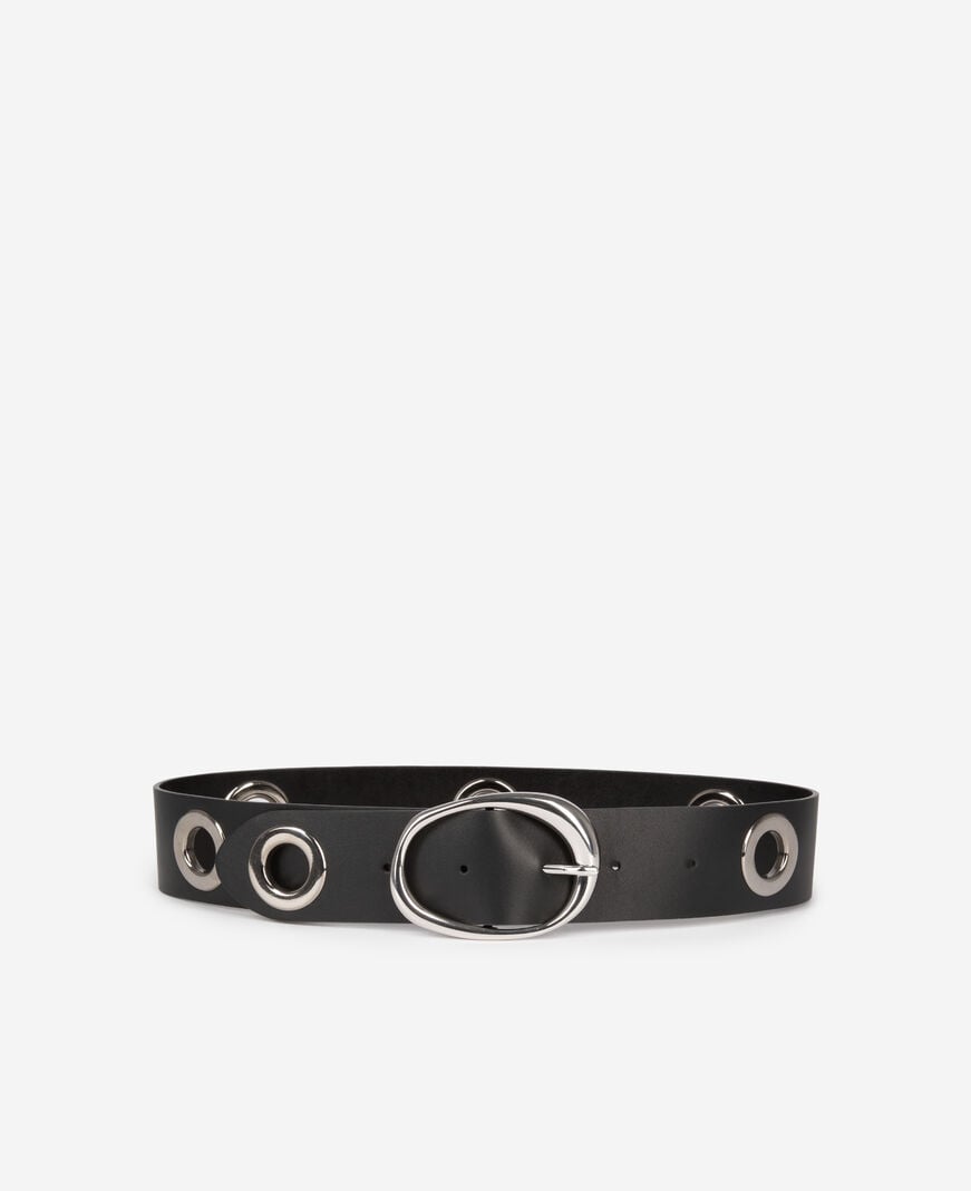 The Kooples WOMEN BLACK wide belt with eyelets in black leather