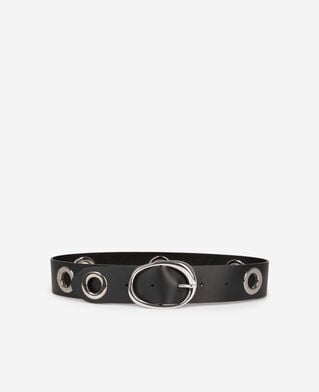The Kooples WOMEN BLACK wide belt with eyelets in black leather