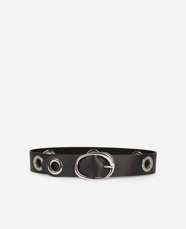 The Kooples WOMEN BLACK wide belt with eyelets in black leather