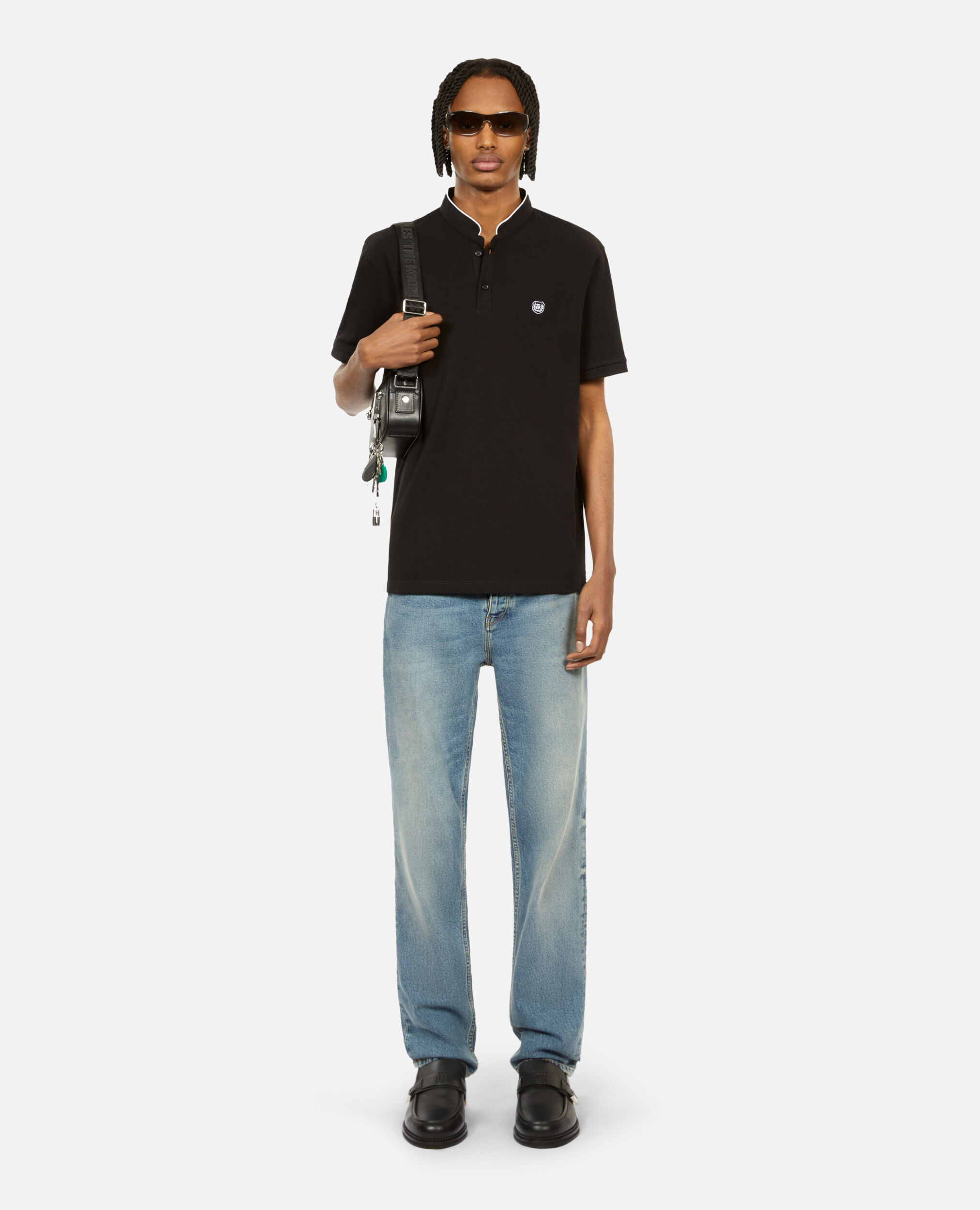  Black officer collar polo shirt, BLACK / WHITE, hi-res image number null