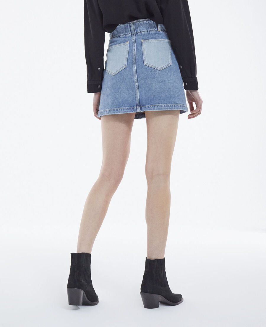 denim skirt with patchwork pockets