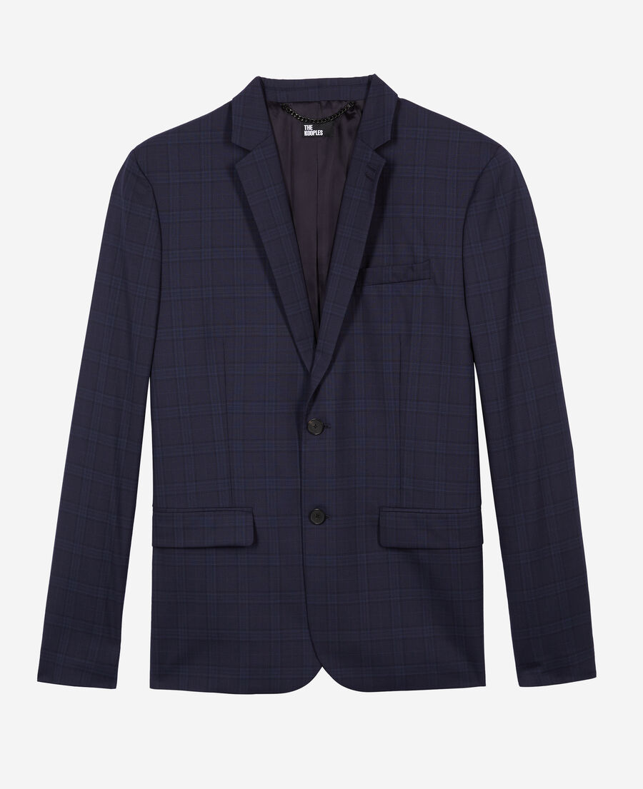 navy blue prince of wales wool suit jacket
