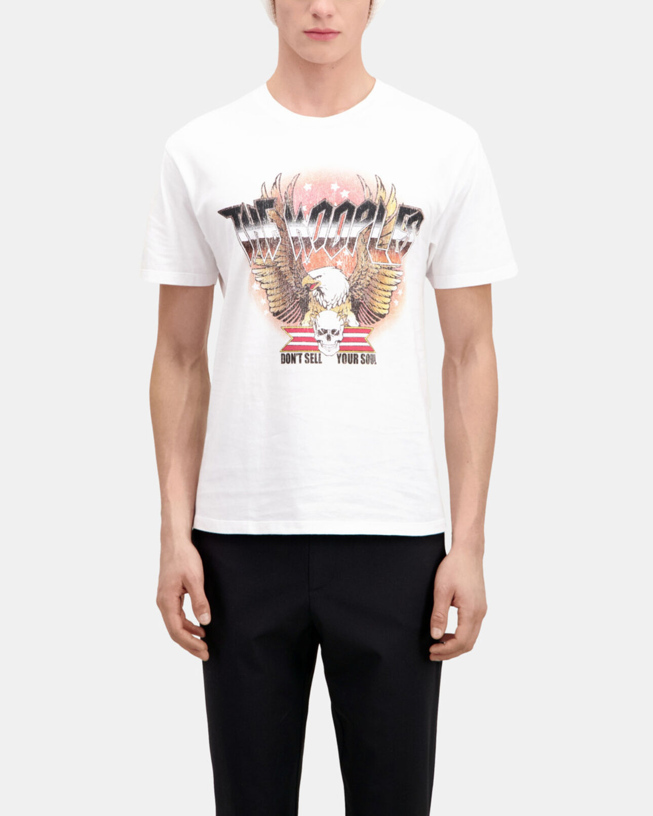The Kooples MEN WHITE white t-shirt with rock eagle serigraphy