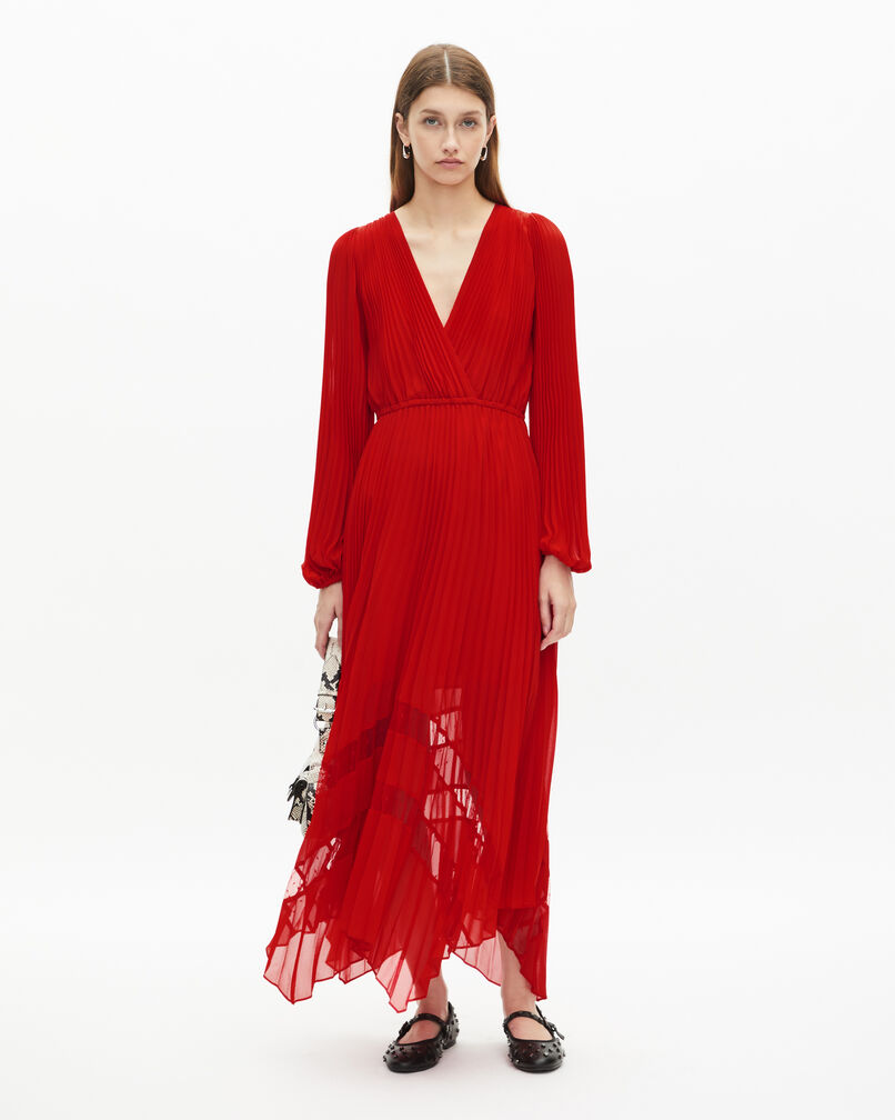 The Kooples FEMME RED robe longue plissée rouge