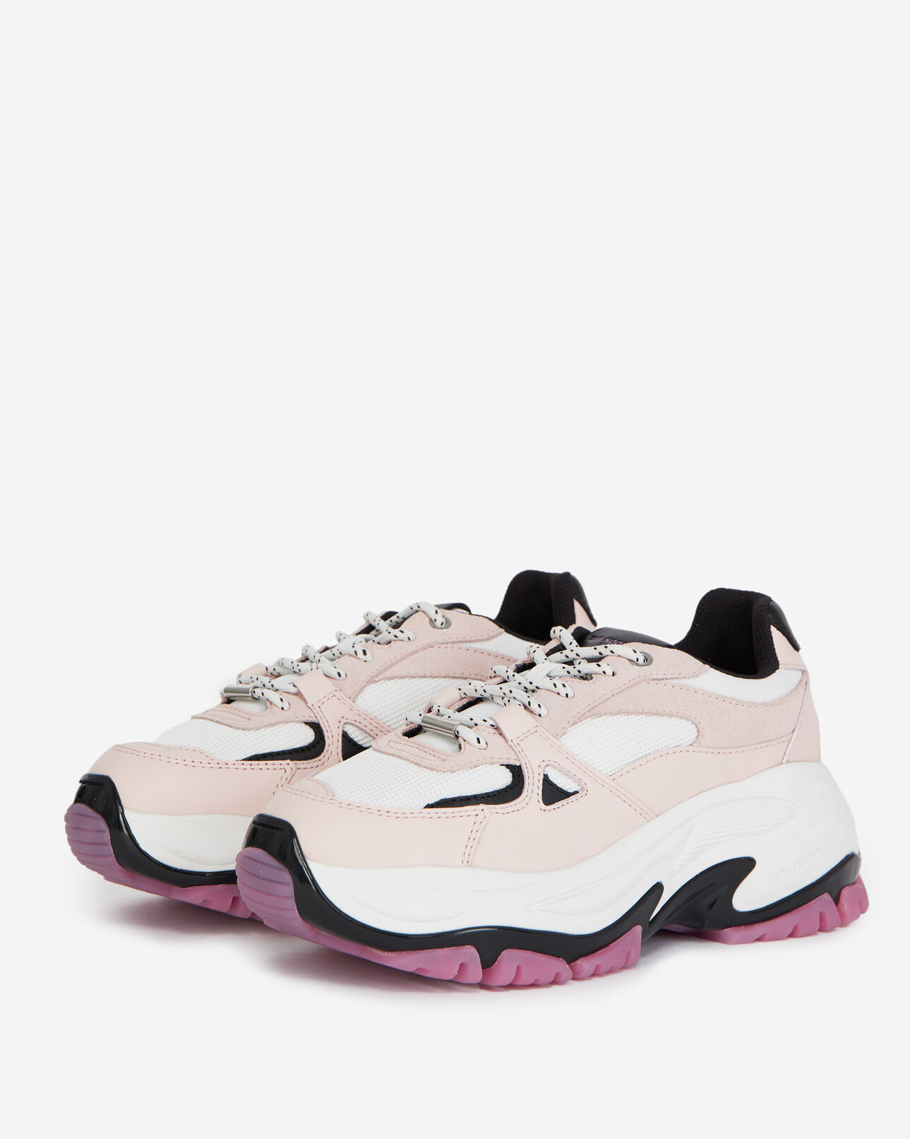 The Kooples WOMEN OFF WHITE / PINK light pink platform sneakers with tweed