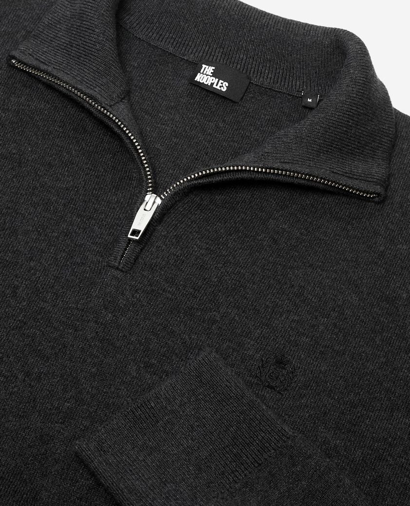 The Kooples HOMME DARK GREY MELANGE pull col camionneur en laine double face gris
