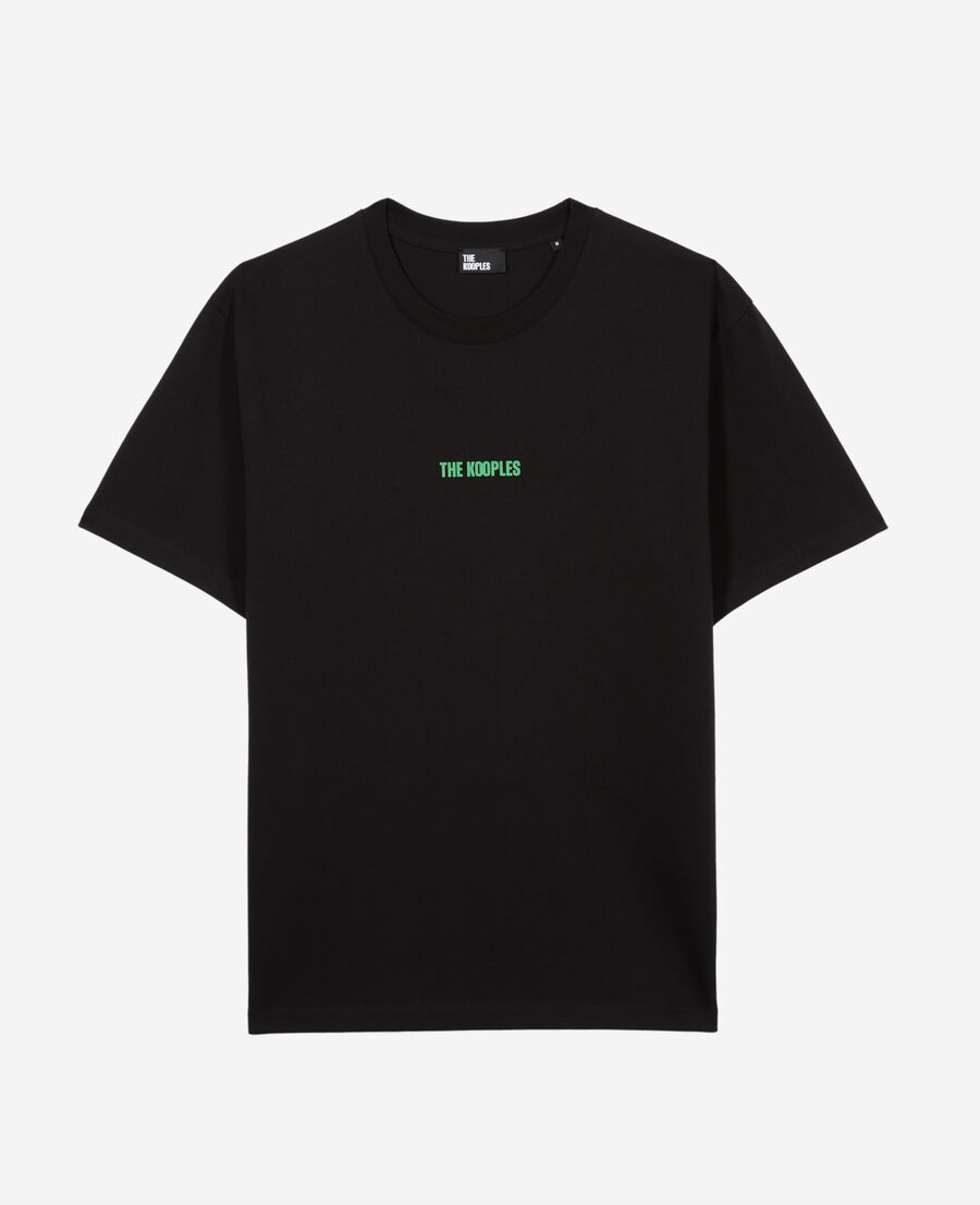 schwarzes t-shirt mit logo-siebdruck