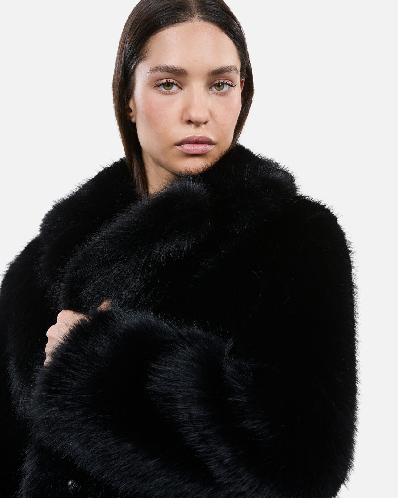 The Kooples MUJER BLACK abrigo efecto piel negro