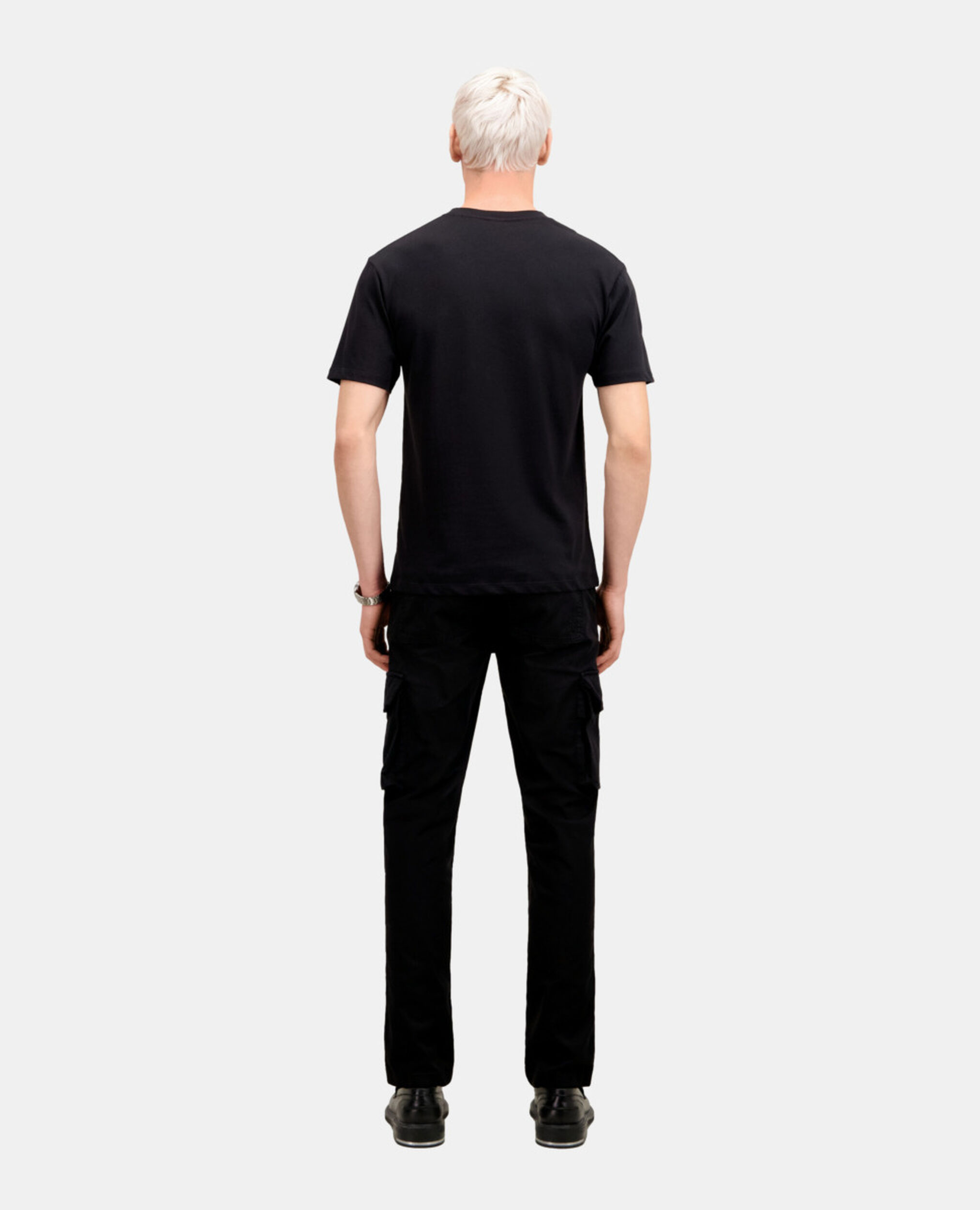 T-shirt Homme noir avec broderie fleur, BLACK, hi-res image number null