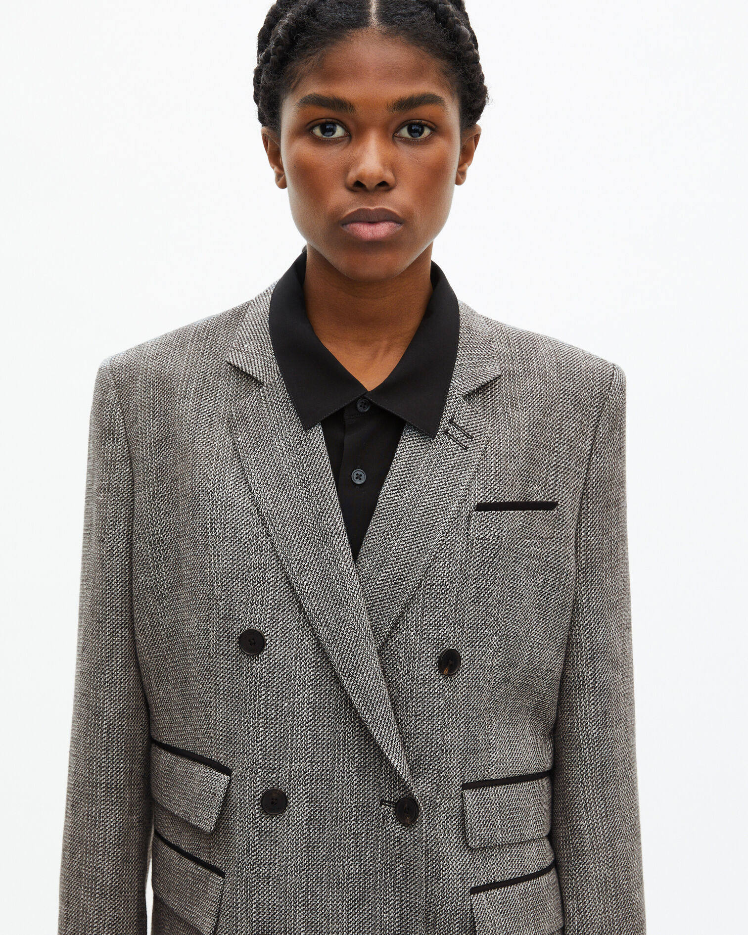 Grey wool and linen suit jacket, GREY, hi-res image number null