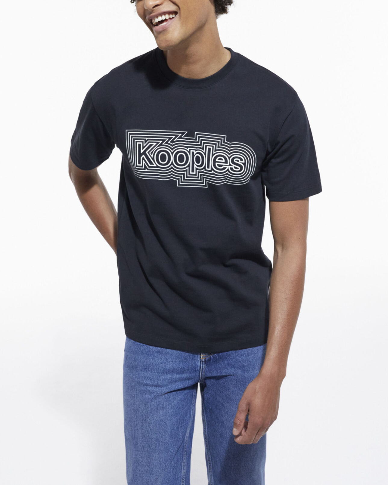 The Kooples MEN BLACK black t-shirt with screen print