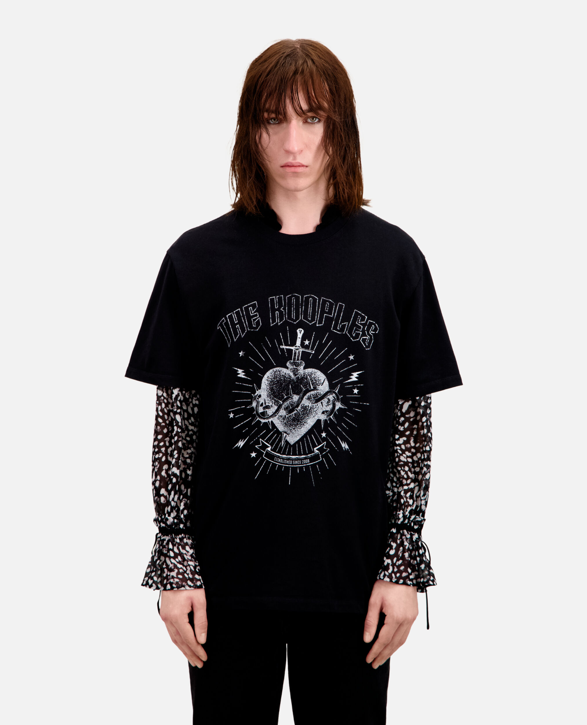 T-shirt Homme noir avec sérigraphie Dagger through heart, BLACK WASHED, hi-res image number null