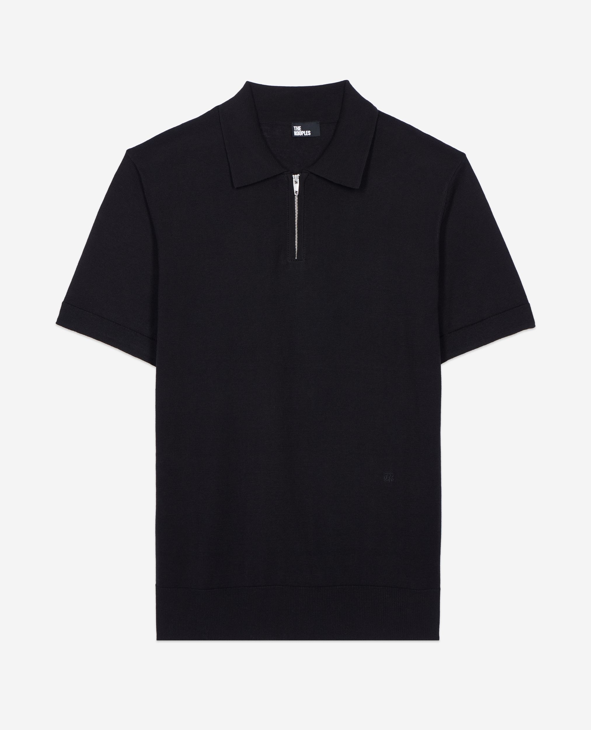 Black knit polo, BLACK, hi-res image number null