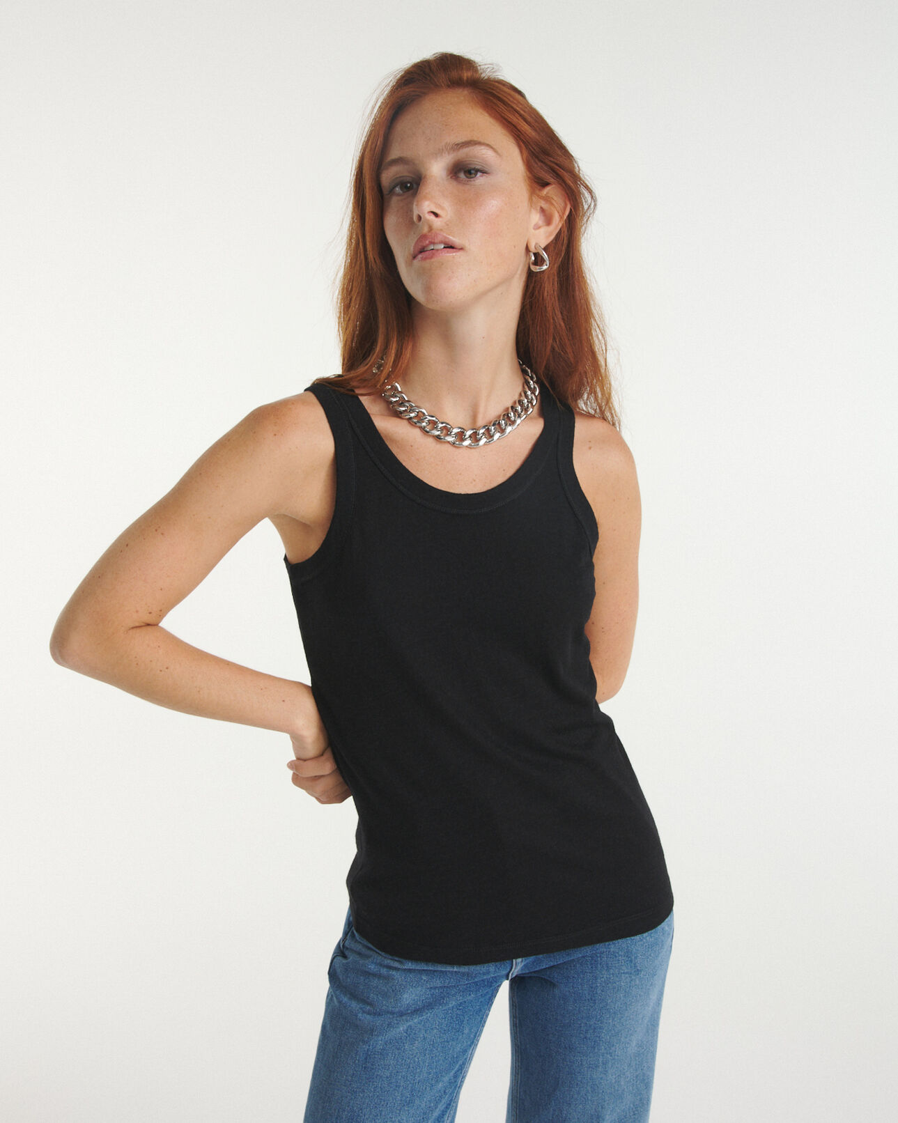 The Kooples WOMEN BLACK black wool vest top with crew neck