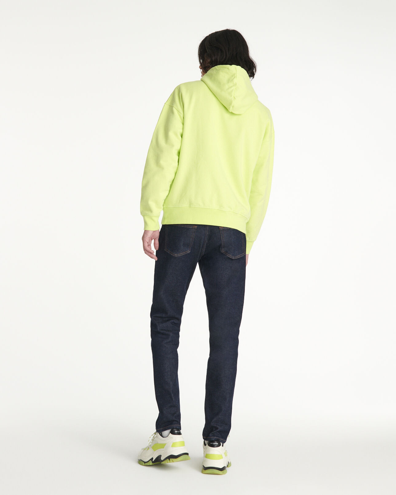 The Kooples HOMME YELLOW FLUO sweat capuche jaune en coton à logo