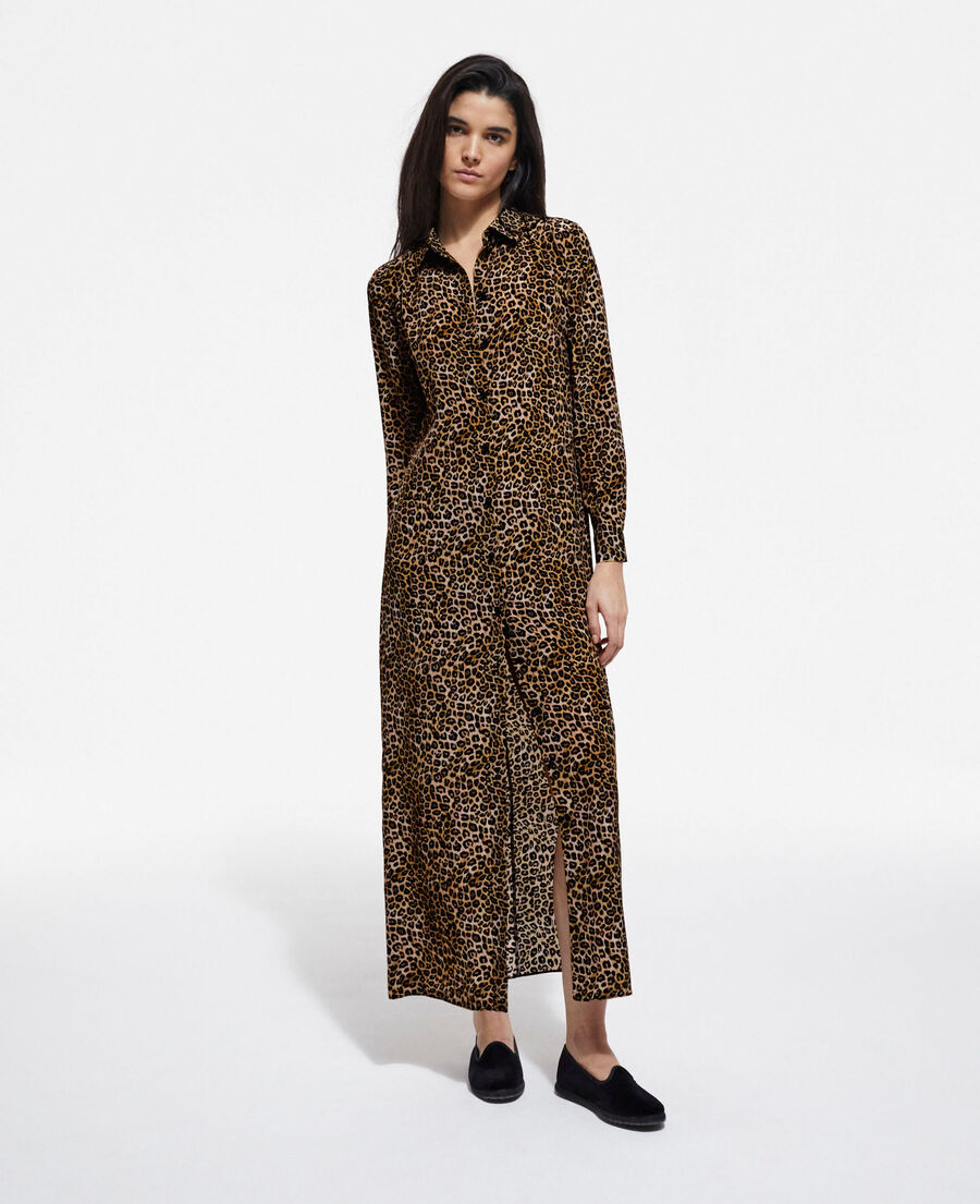 vestido largo seda leopardo