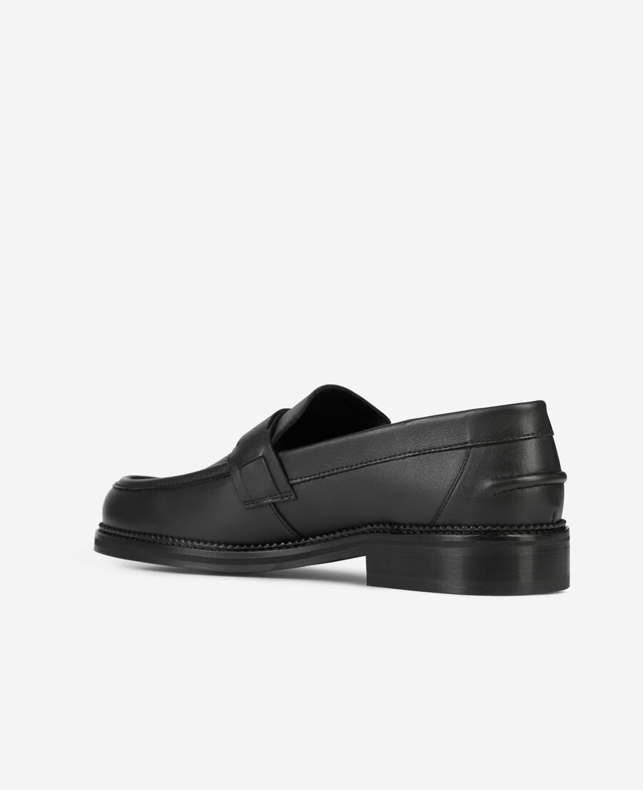 black leather loafers with metallic inserts