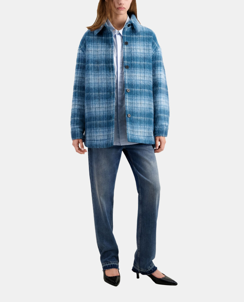 The Kooples FEMME BLUE BEIGE blouson style surchemise à carreaux bleus