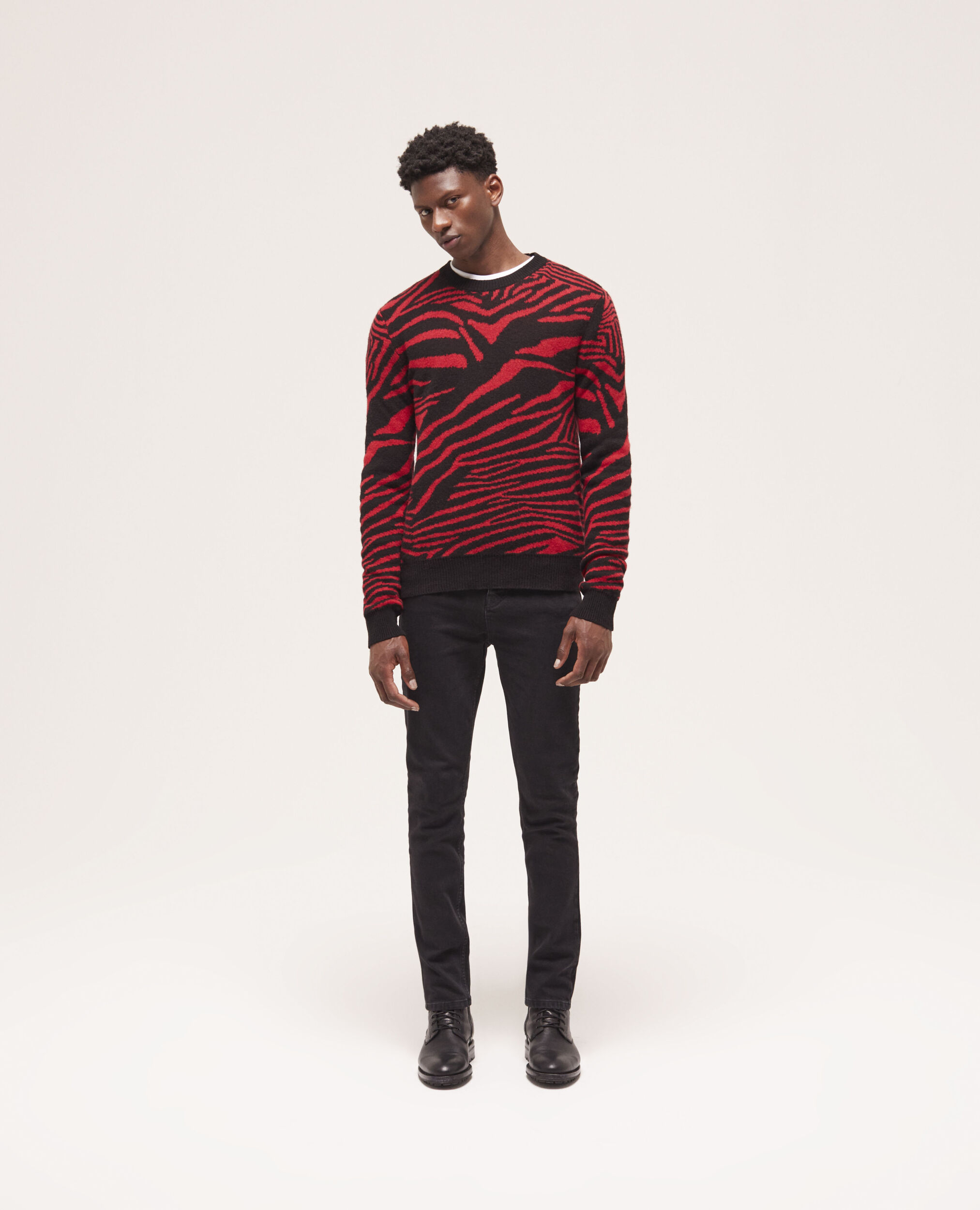 Red wool printed sweater, BLACK - RED, hi-res image number null