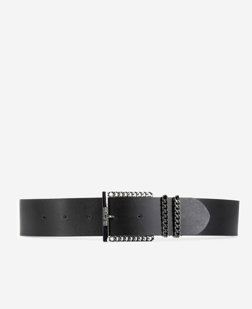 The Kooples WOMEN BLACK leather belt with black chain buckle