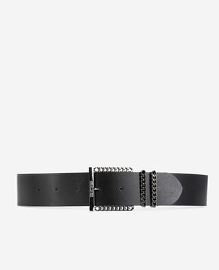 The Kooples WOMEN BLACK leather belt with black chain buckle