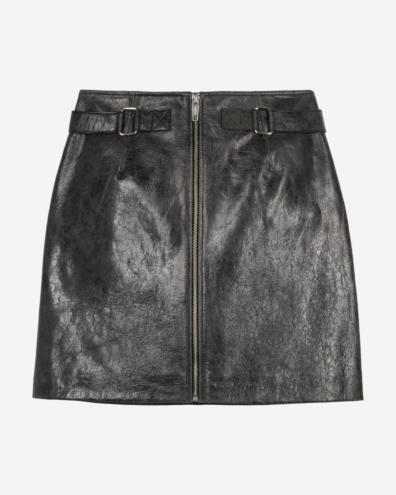The Kooples FEMME BLACK STONE jupe courte zippée en cuir noire