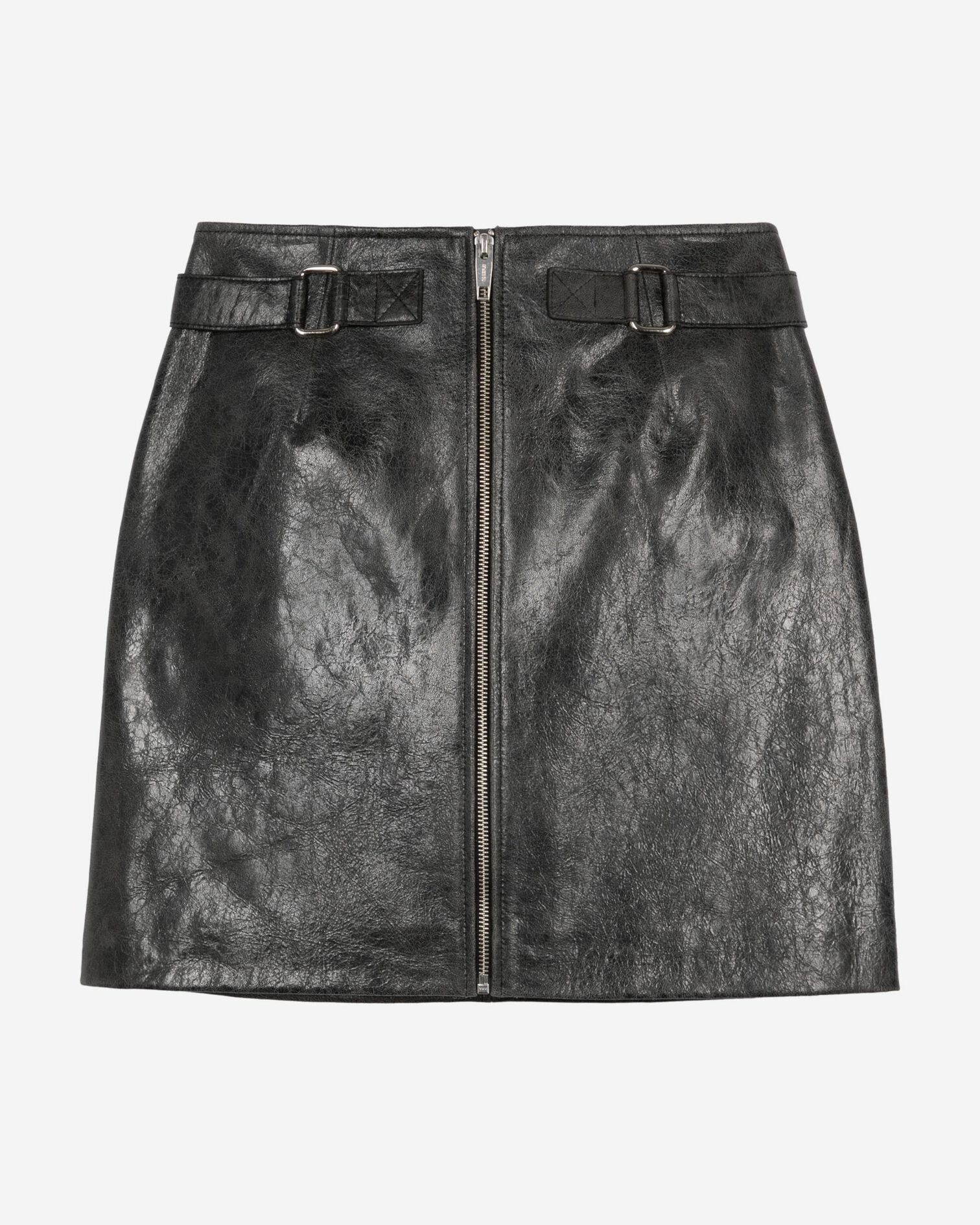 Jupe courte zippée en cuir noire, BLACK STONE, hi-res image number null