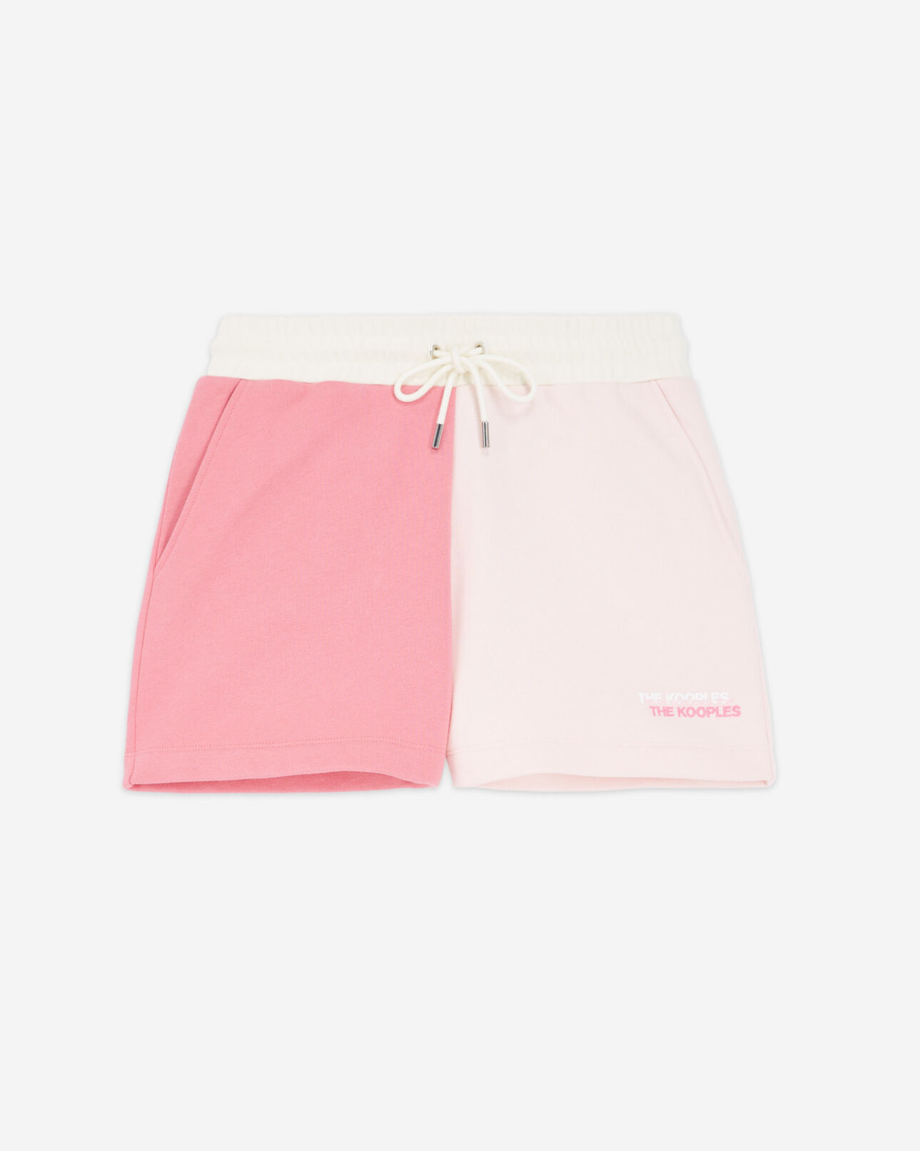 The Kooples WOMEN PINK ECRU BLACK cotton modal pink and ecru shorts with logo