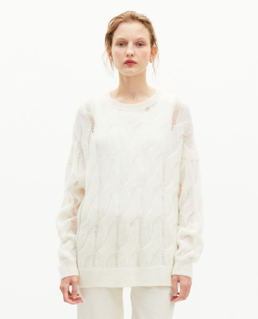 The Kooples FEMME ECRU pull &agrave; torsades en laine m&eacute;lang&eacute;e &eacute;cru