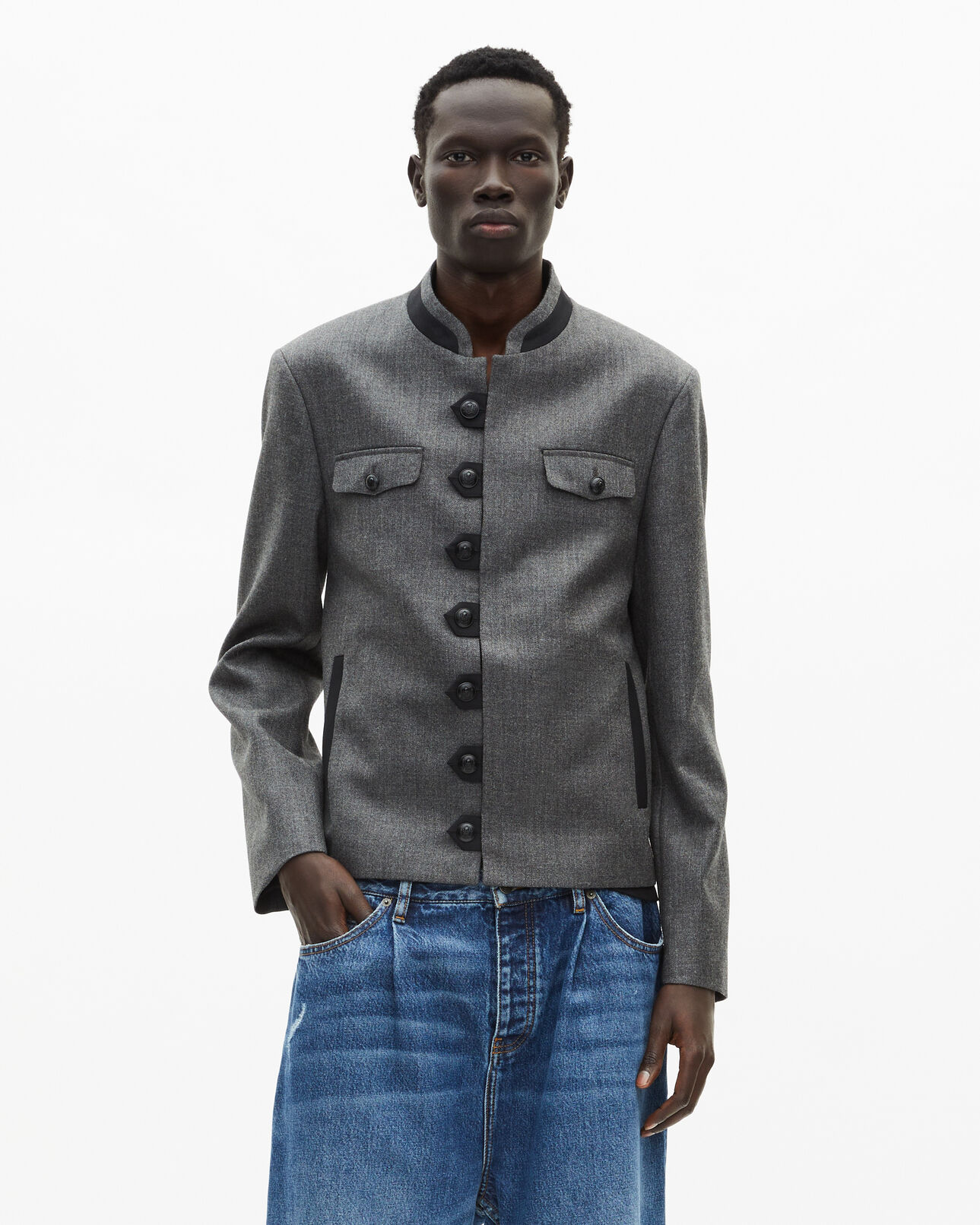 The Kooples H DARK GREY officer-style jacket in grey wool