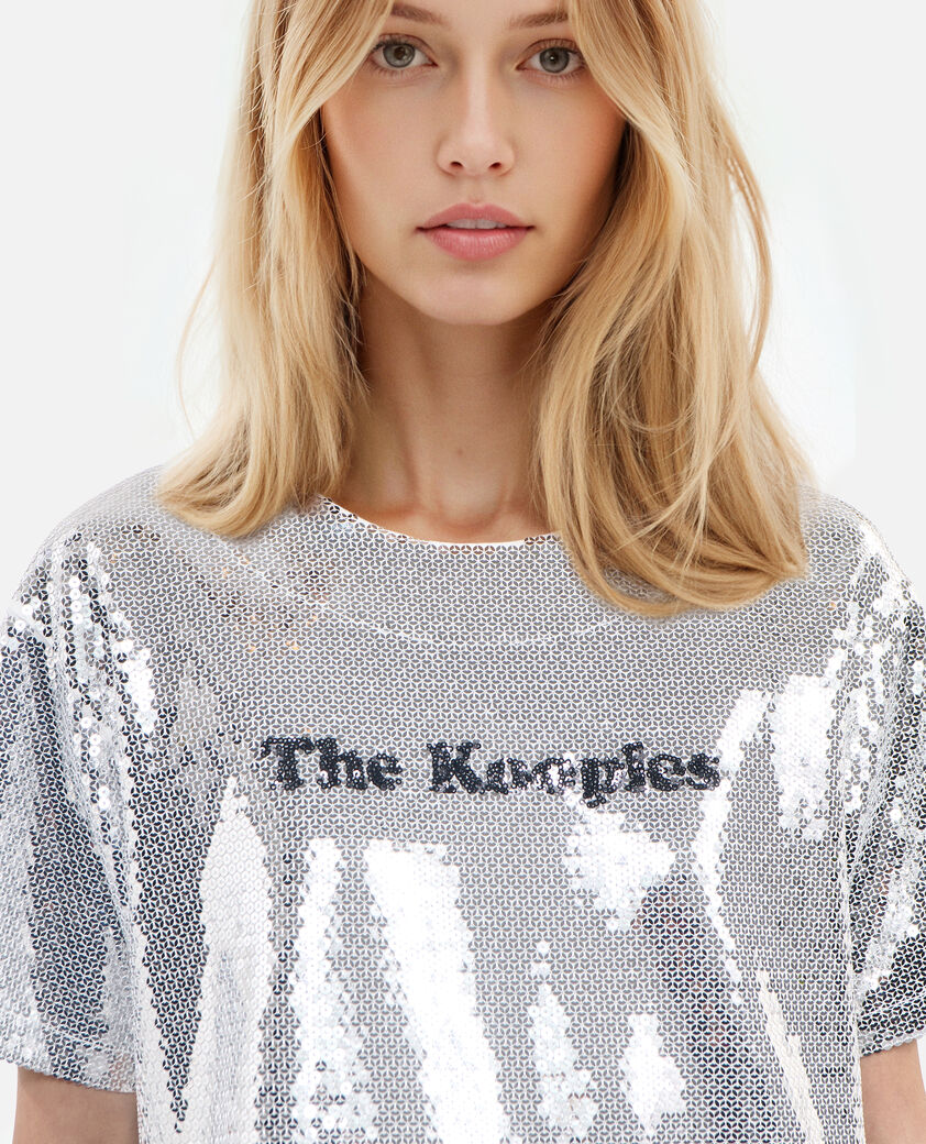 The Kooples FEMME SEQUINS t-shirt &agrave; sequins argent&eacute;