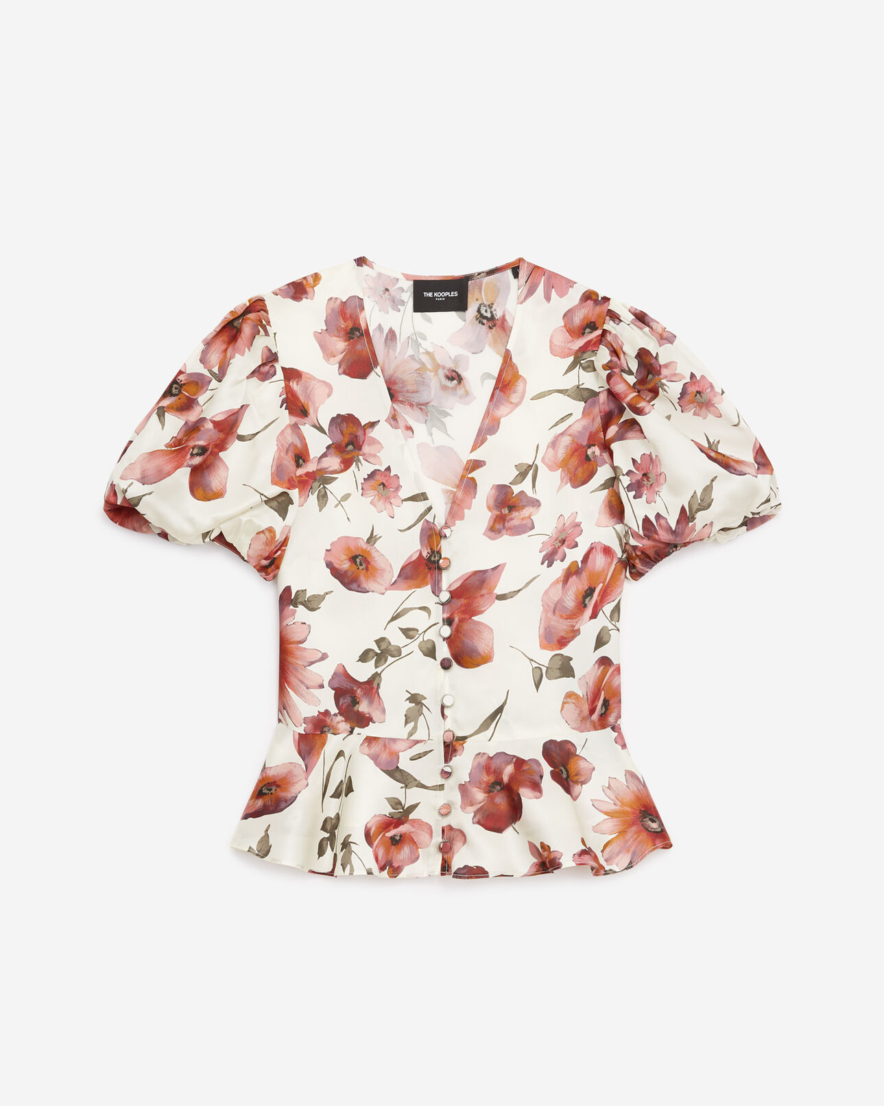 The Kooples WOMEN ECRU printed ecru top with floral motif and peplum