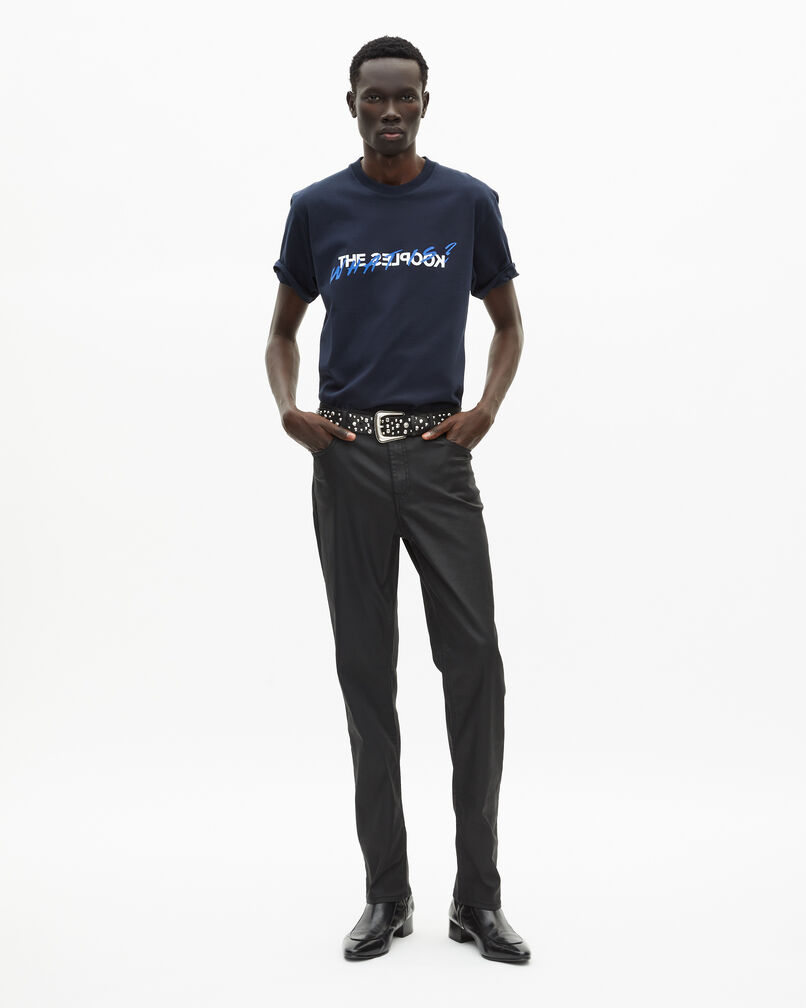 The Kooples HOMME BLACK jean droit effet cuir noir