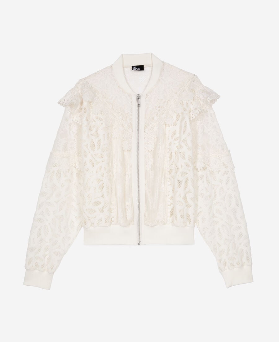The Kooples MUJER ECRU chaqueta con volantes de encaje crudo