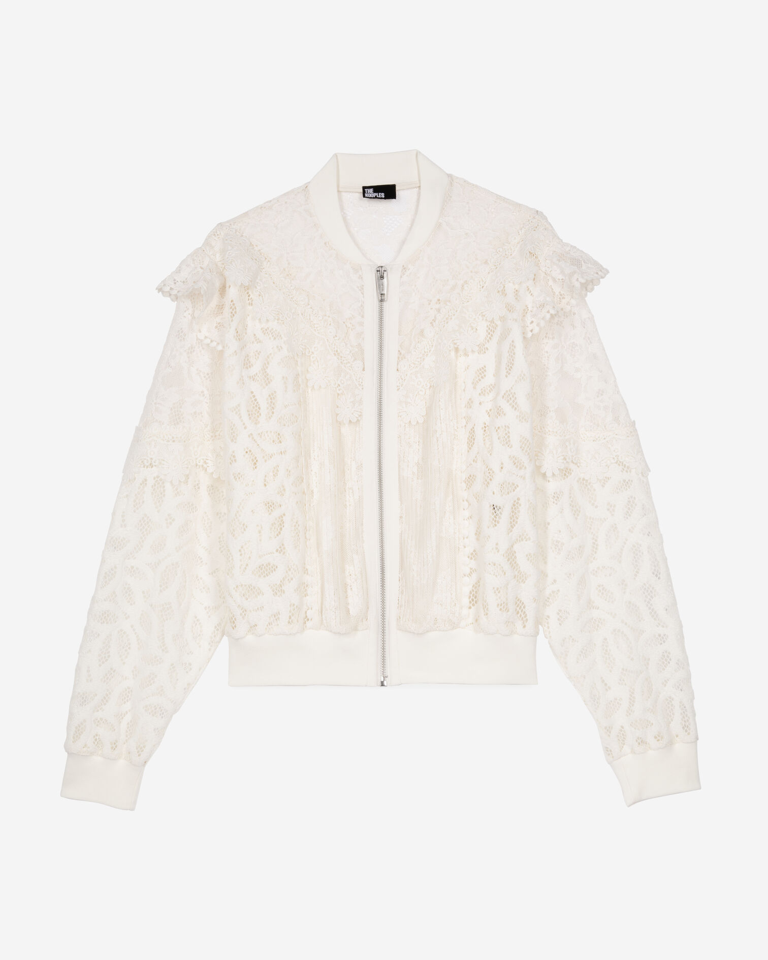 Ruffled jacket in ecru lace, ECRU, hi-res image number null