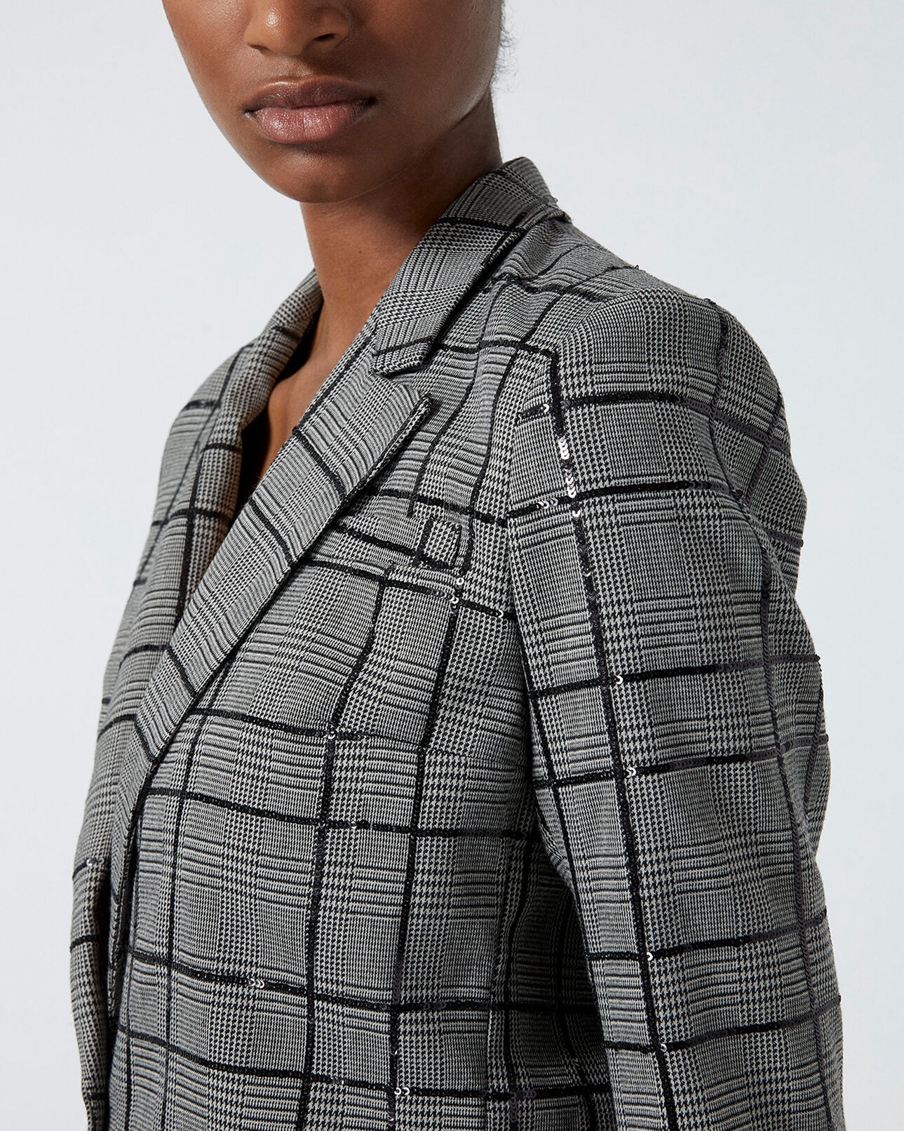 The Kooples FEMME GREY BLACK veste costume grise carreaux et sequins