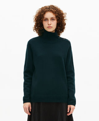 The Kooples F FOREST dark green wool stand-up collar sweater