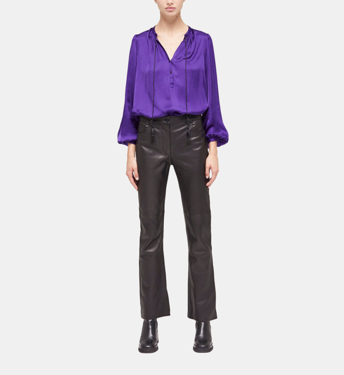 Black leather pants with studs | The Kooples US