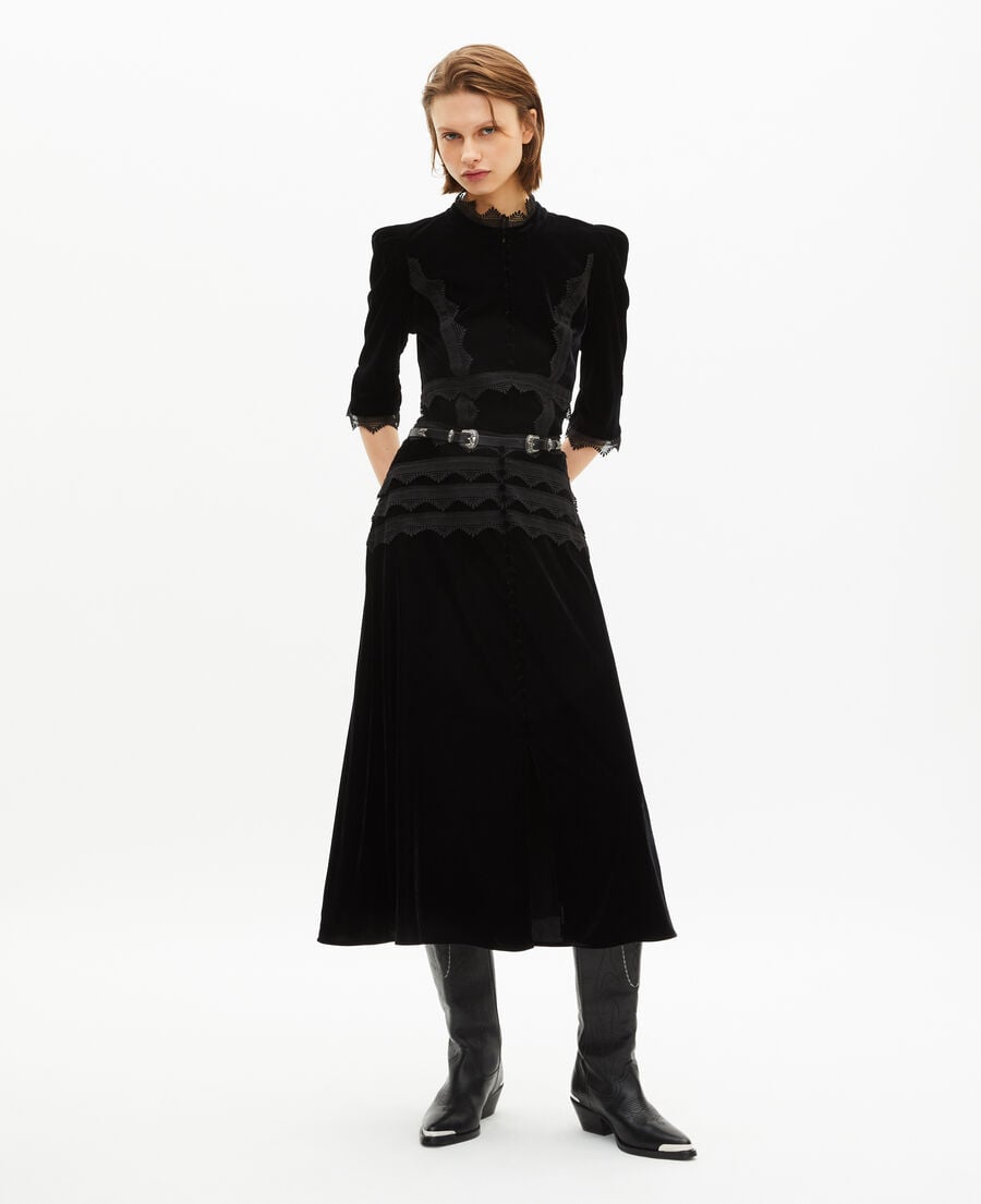 The Kooples WOMEN BLACK long black velvet skirt