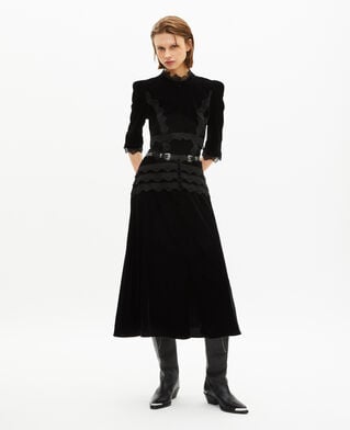 The Kooples WOMEN BLACK long black velvet skirt