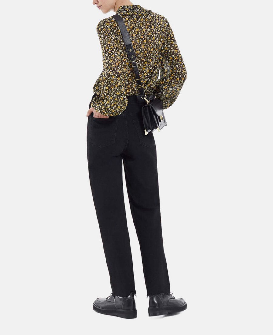 The Kooples F BLACK-ORANGE floral black and yellow top in knotted silver details