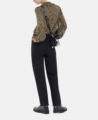 The Kooples F BLACK-ORANGE floral black and yellow top in knotted silver details
