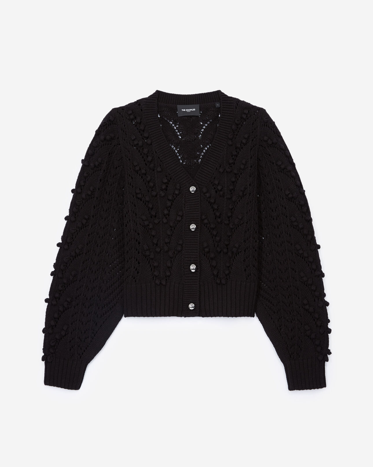 The Kooples DAMEN BLACK baumwollstrickjacke schwarz kurz zopfmuster