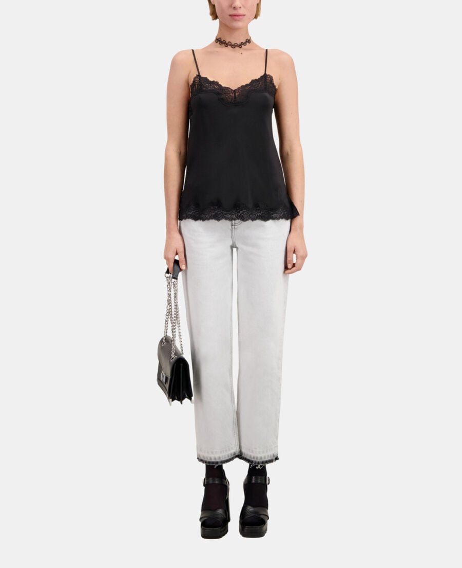 The Kooples WOMEN BLACK black silk camisole with lace details