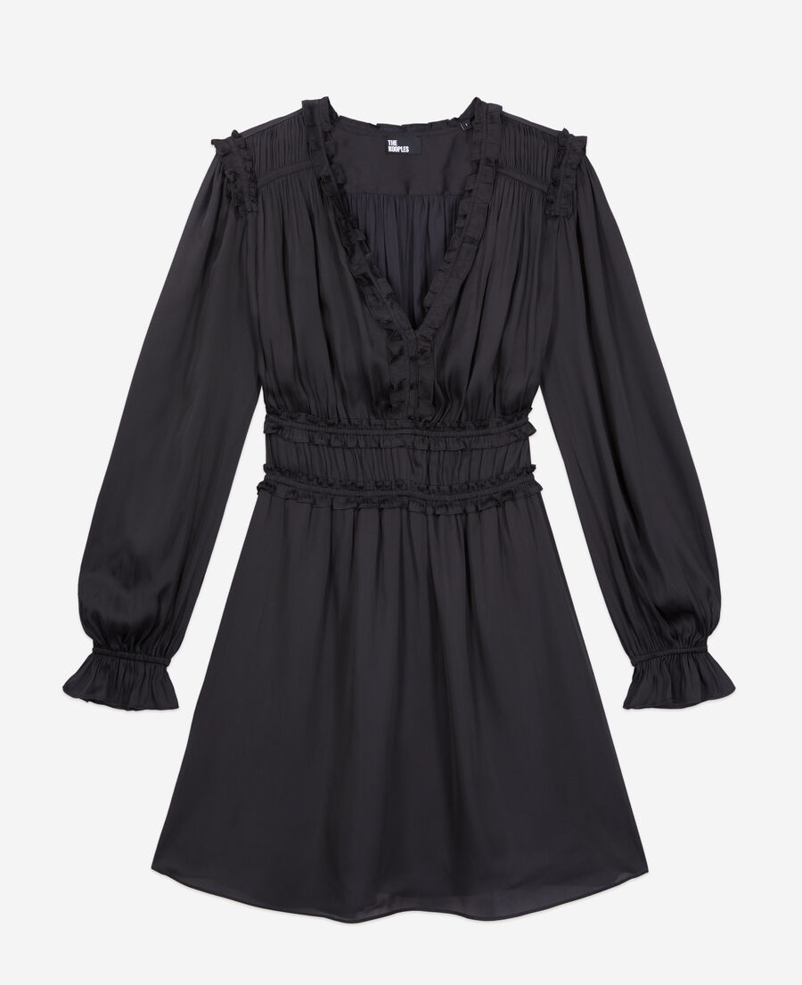 The Kooples DAMEN BLACK schwarzes kurzes kleid mit raffungen